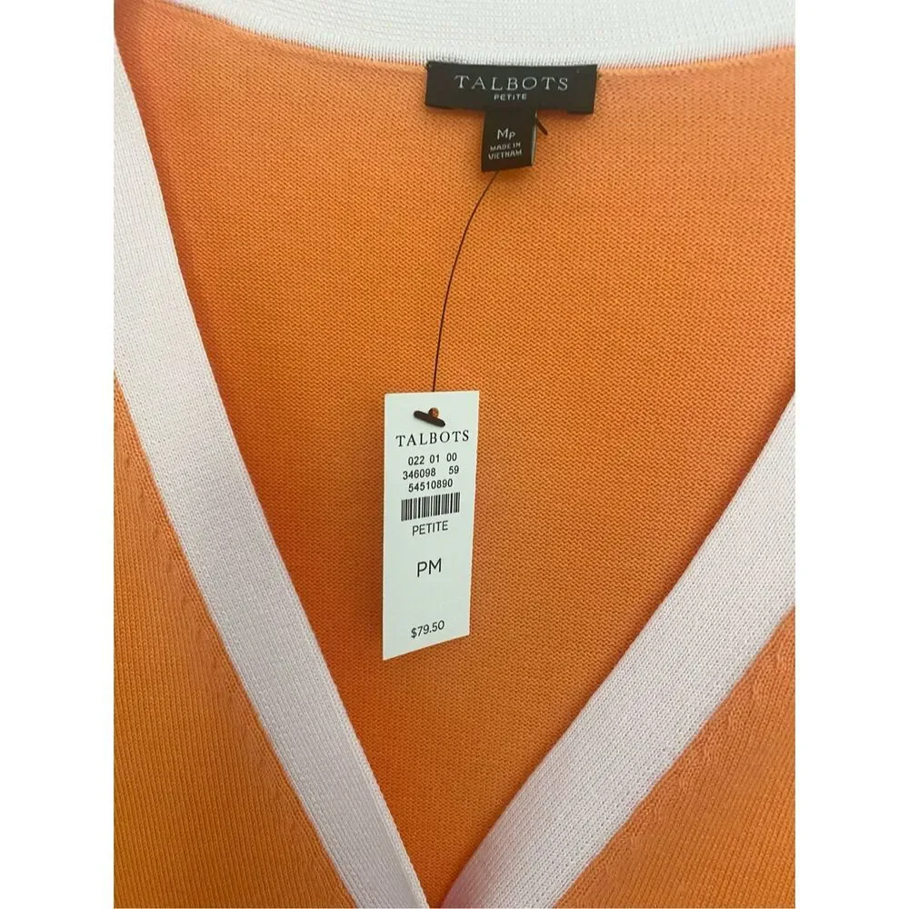 NWT Talbots Orange V Neck Cotton/ Rayon Cardigan Sz Mp